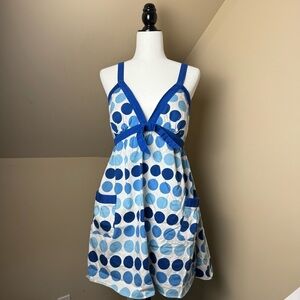 🦋 Charlotte Russe Blue and White‎ Sundress Babydoll Polka Dot Size 9/10 🦋